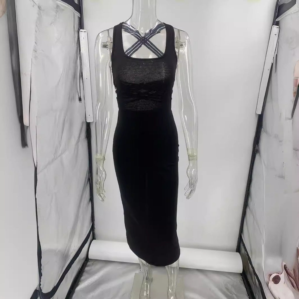 Women's Elegant Midi Dress with Side Cut-Outs Size