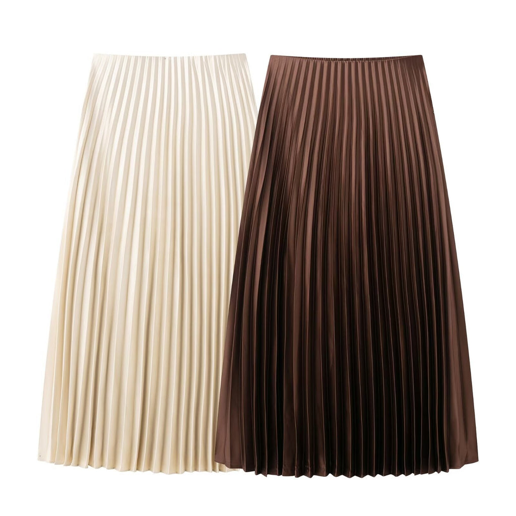 GRMODE | Sommer Satin Gefühl Faltender Midi Rock
