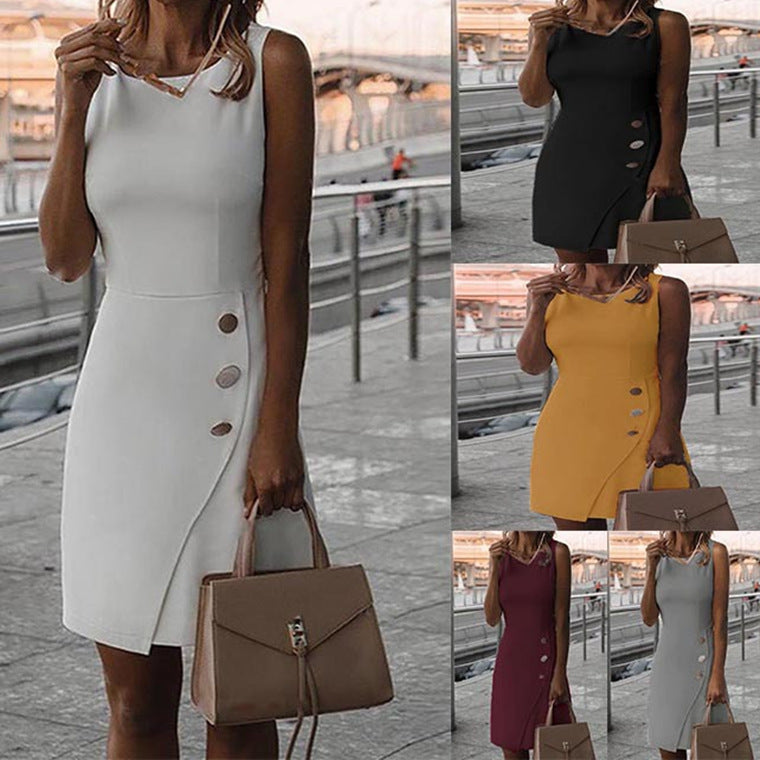 GR | Sleeveless Solid Color Elegant Wrap Dress