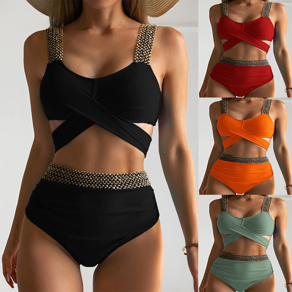 Women's high-cut bikini with fashionable wrap top and glamorous accents, size GR