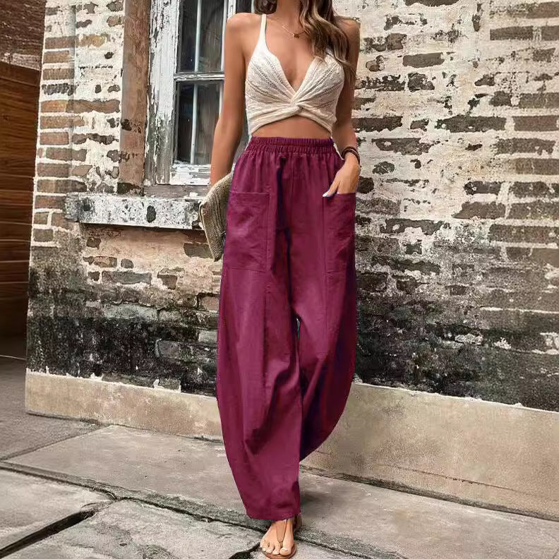 GR | Bequeme einfarbige Taschen Freizeit-Hosen