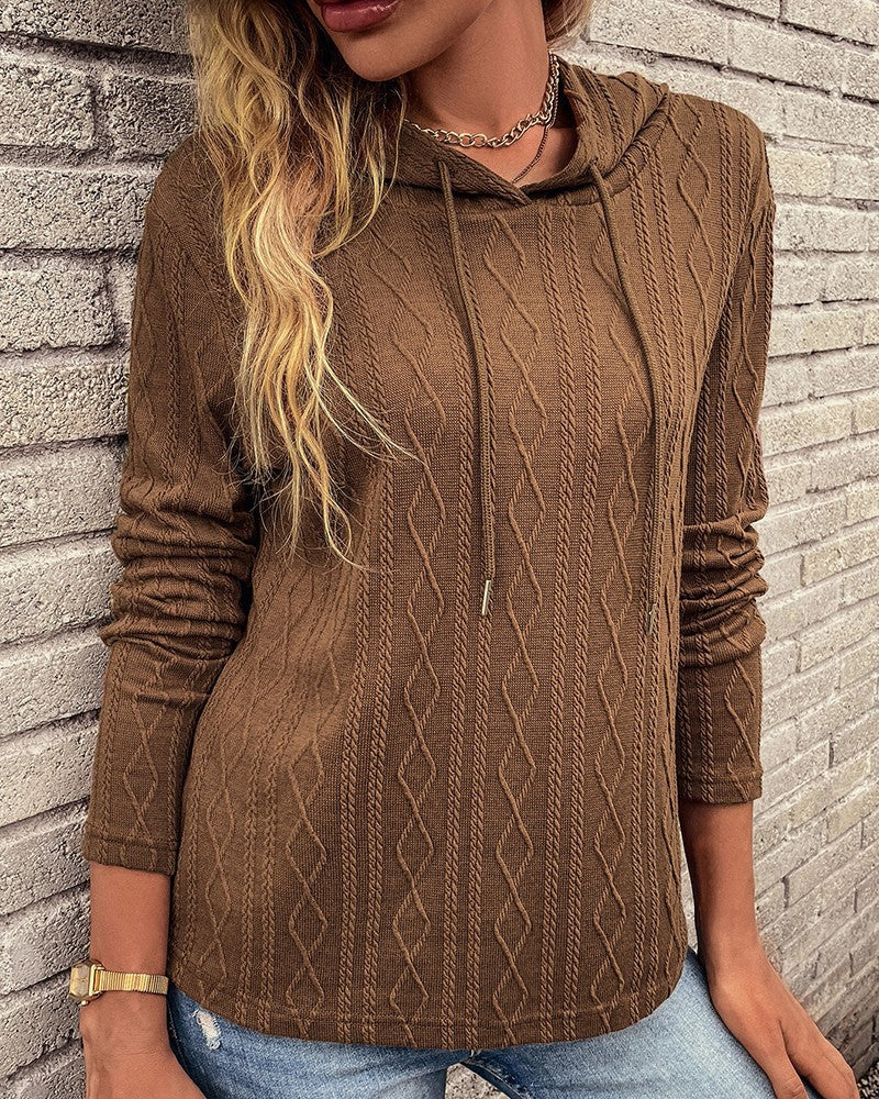 GR Schnürung langärmliger Jacquard Kapuzenpullover