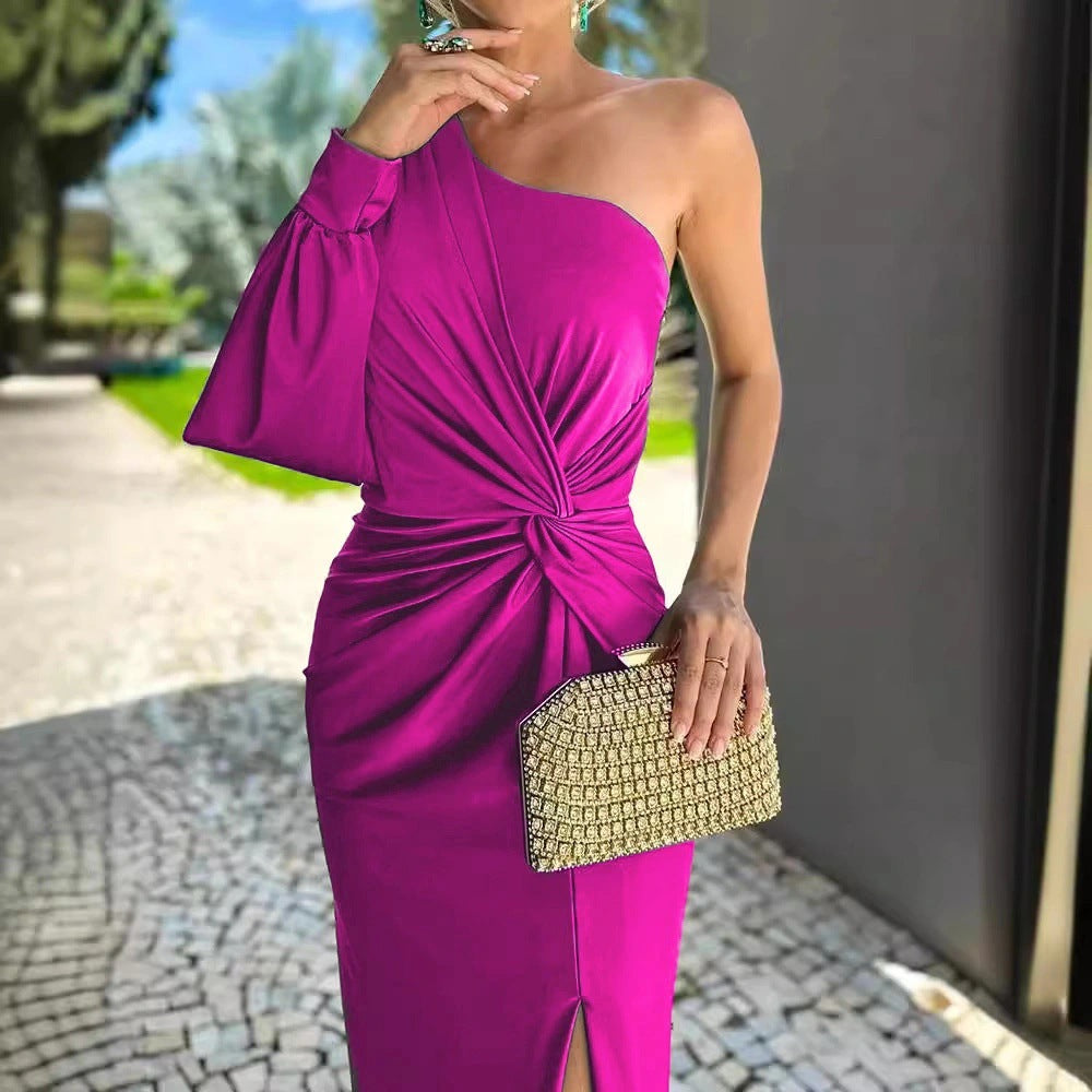 GR | Satin maxi dress with one shoulder