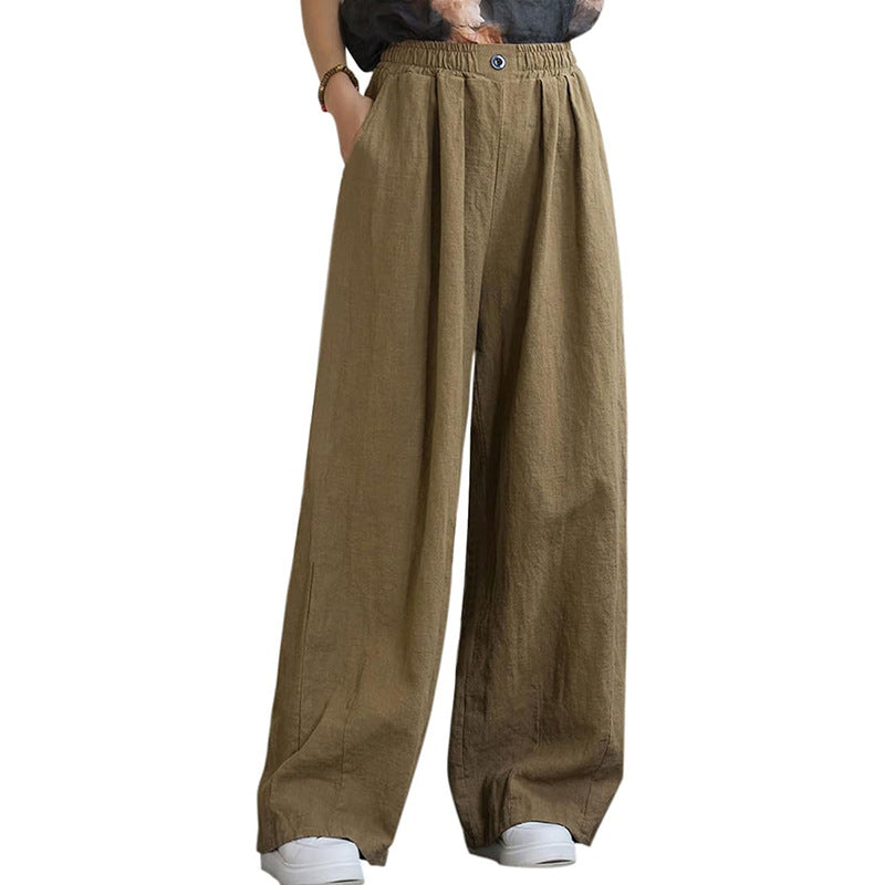 Damen weite Leinenhose mit elastischem Bund und femininen Falten GR