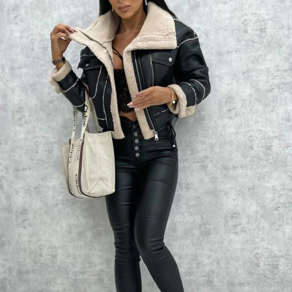 Black leather jacket for women