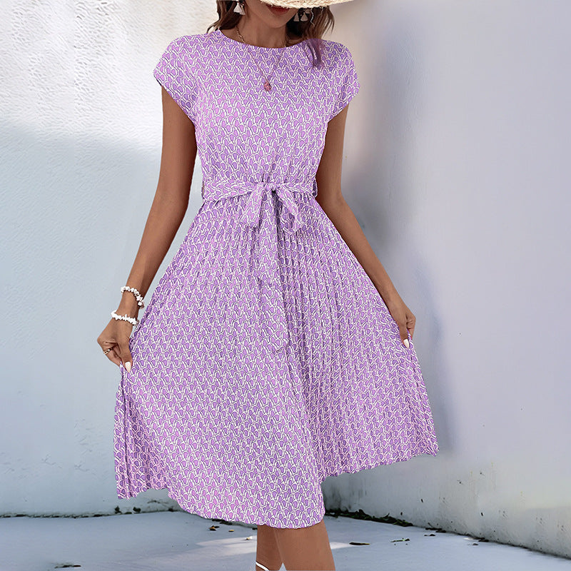 Women's midi dress with asymmetrical cut and fashionable tie belt, size
