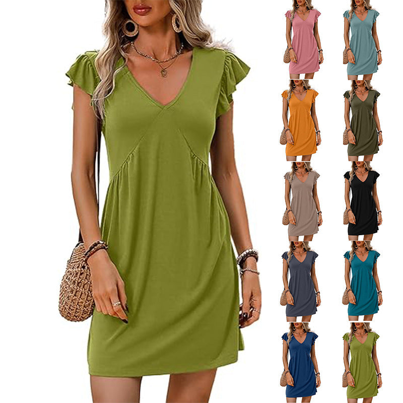 Women's V-neck summer dress with ruffle details, size