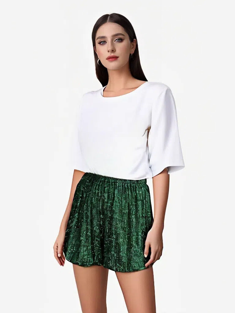 Women's Glitter Shorts with Elastic Waistband, Size