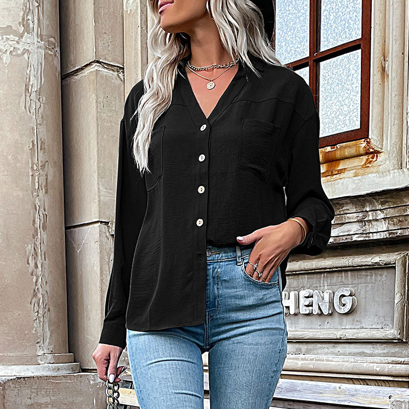 Damen Bluse mit lässigem Schnitt und dekorativen Knopfdetails GR