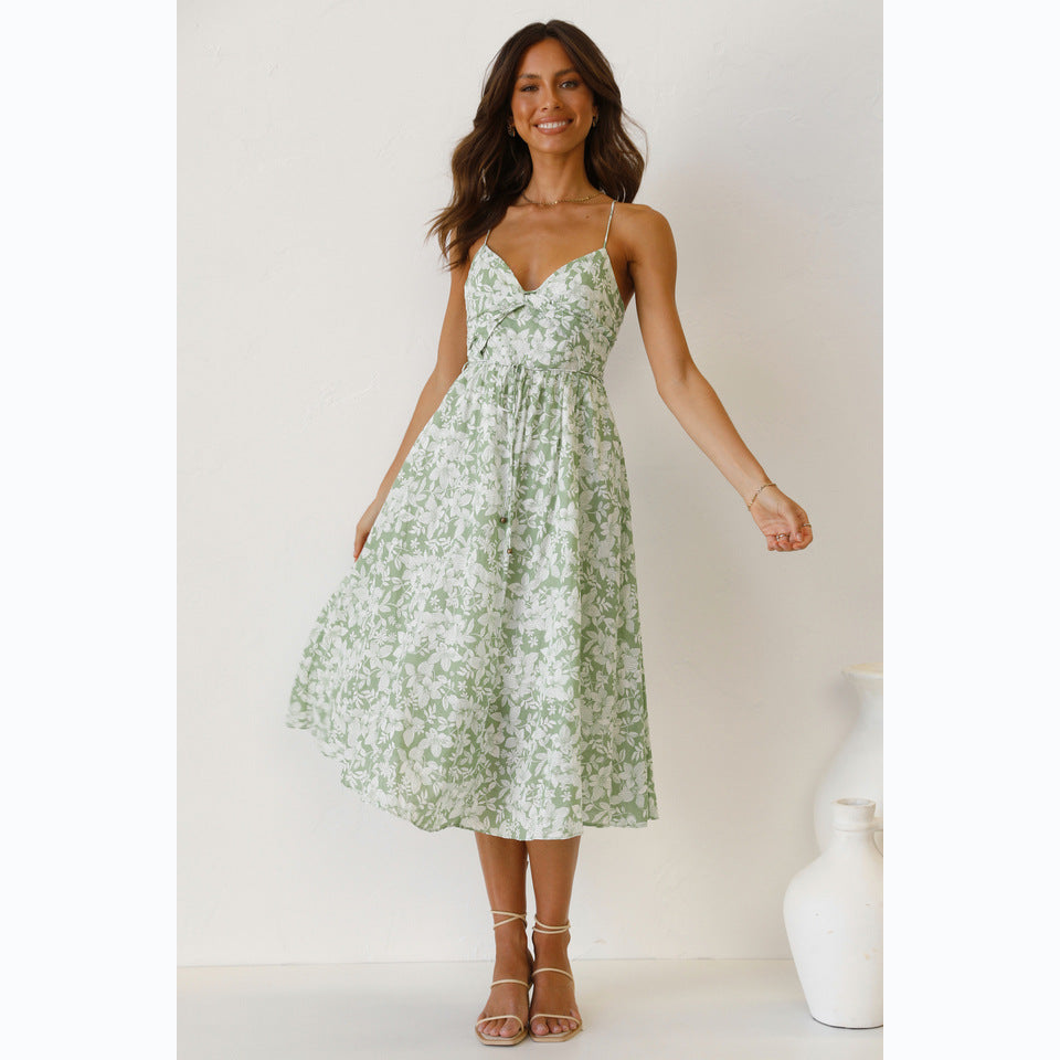 Women's midi dress with floral pattern and adjustable spaghetti straps, size