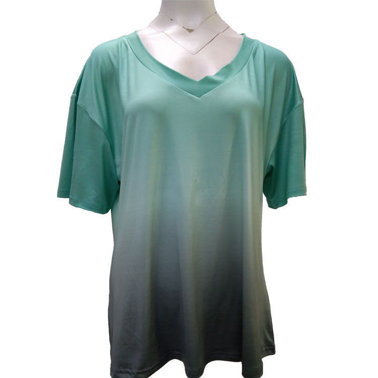 GR | Gradient-Druck Bunt V-Ausschnitt T-Shirt