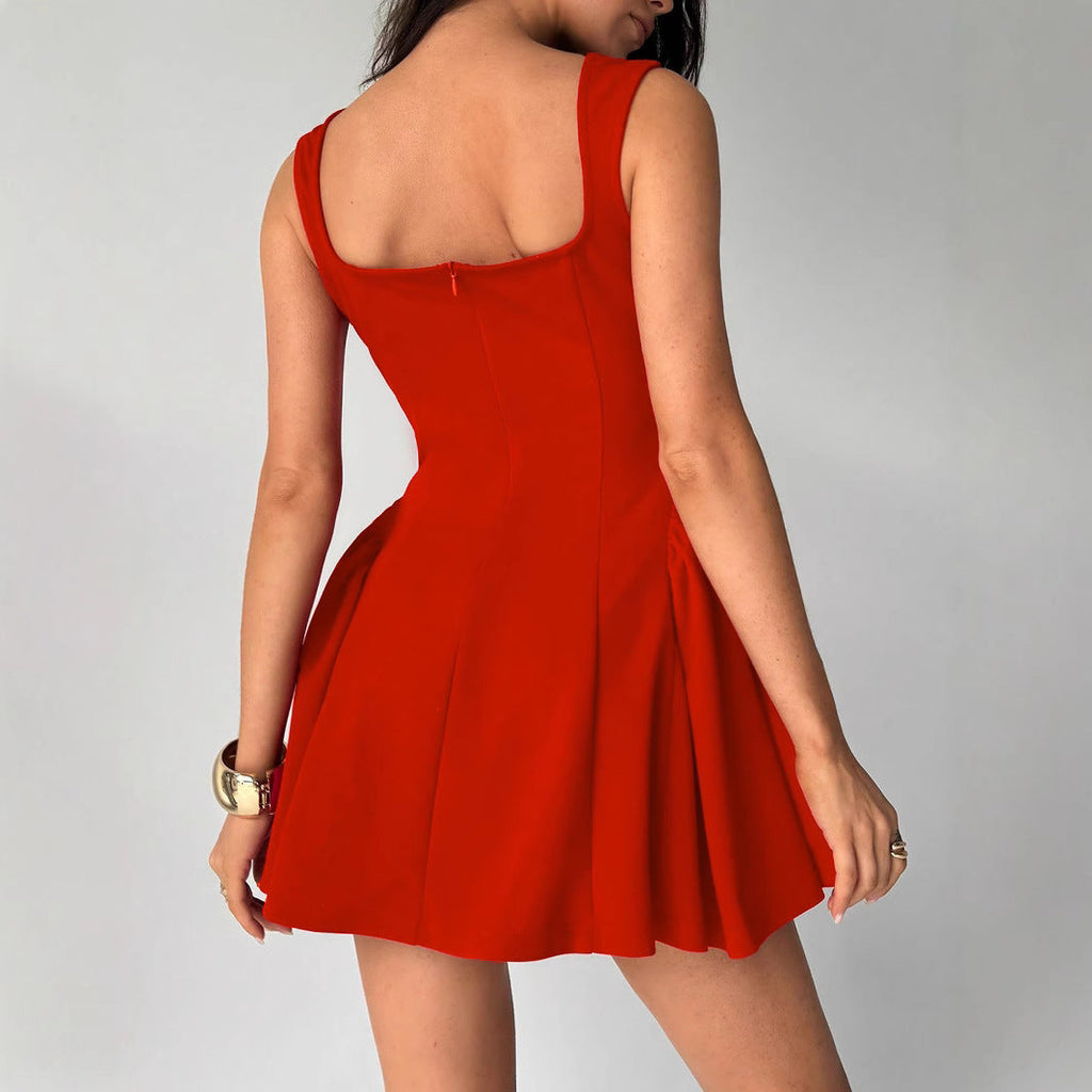Damen A-Linien Kleid mit quadratischem Ausschnitt und schwingendem Rock GR