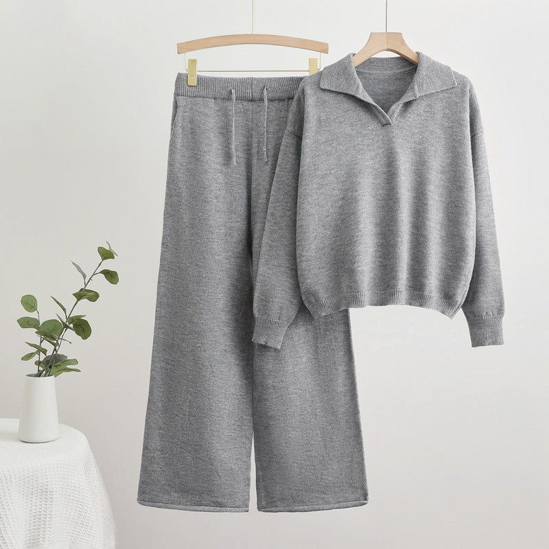 GR | Reverskragen Top und Kordelzug Weite Hose Set