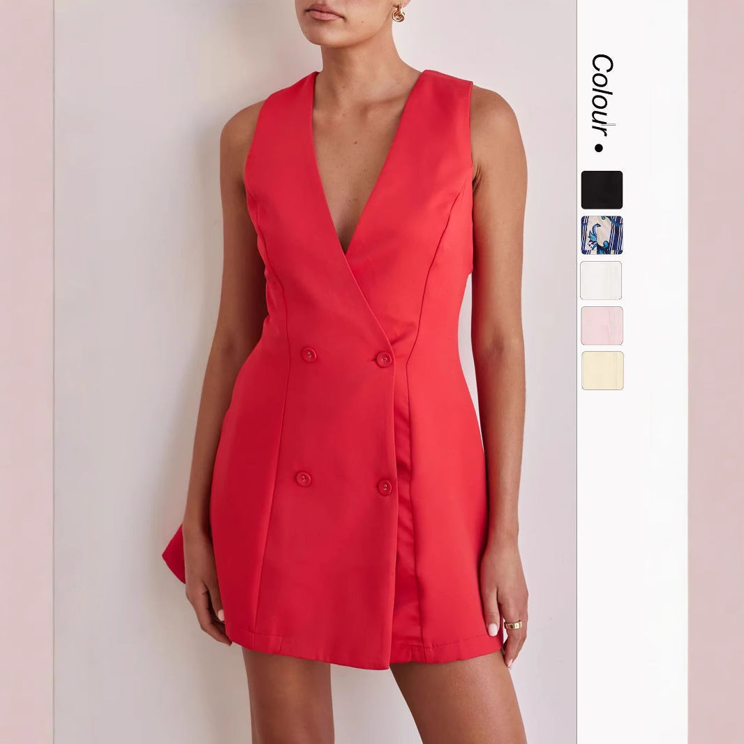 Damen Blusenkleid mit tiefem V-Ausschnitt und doppelter Knopfleiste GR