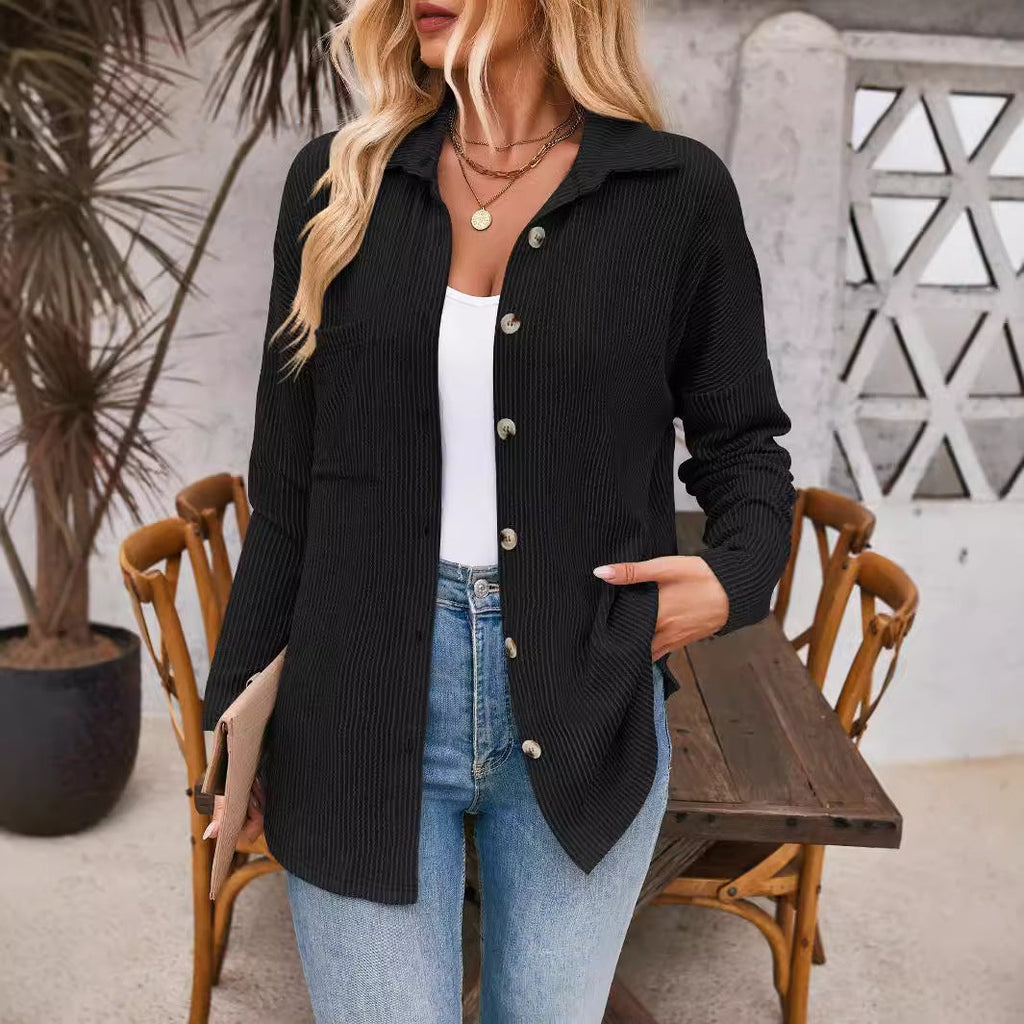 Women's cardigan with structured rib design and oversized buttons, size S