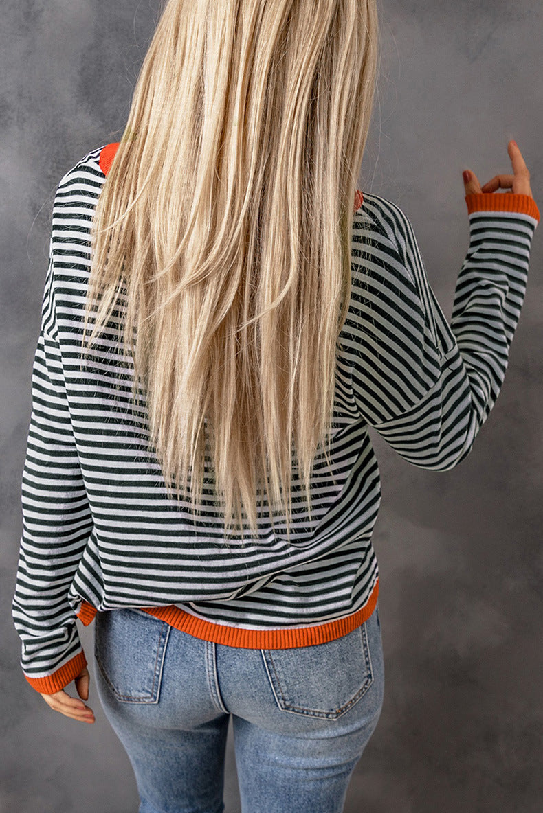 GR Kontrast gestreifter Drop-Shoulder-Pullover