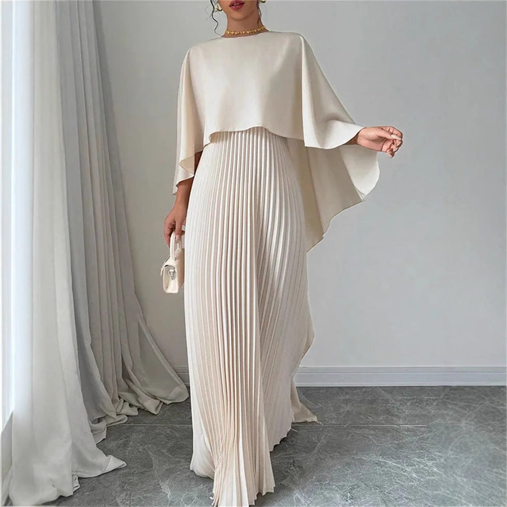GR | Elegantes Langes Kleid Batwing Ärmel Faltendes Asymmetrisches Design Fließende Passform