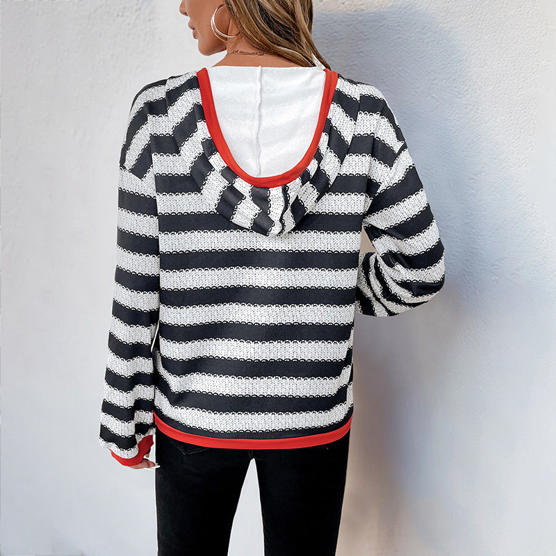 Damen Kapuzenpullover mit modernem Streifen-Muster und praktischem Kängurutasche GR