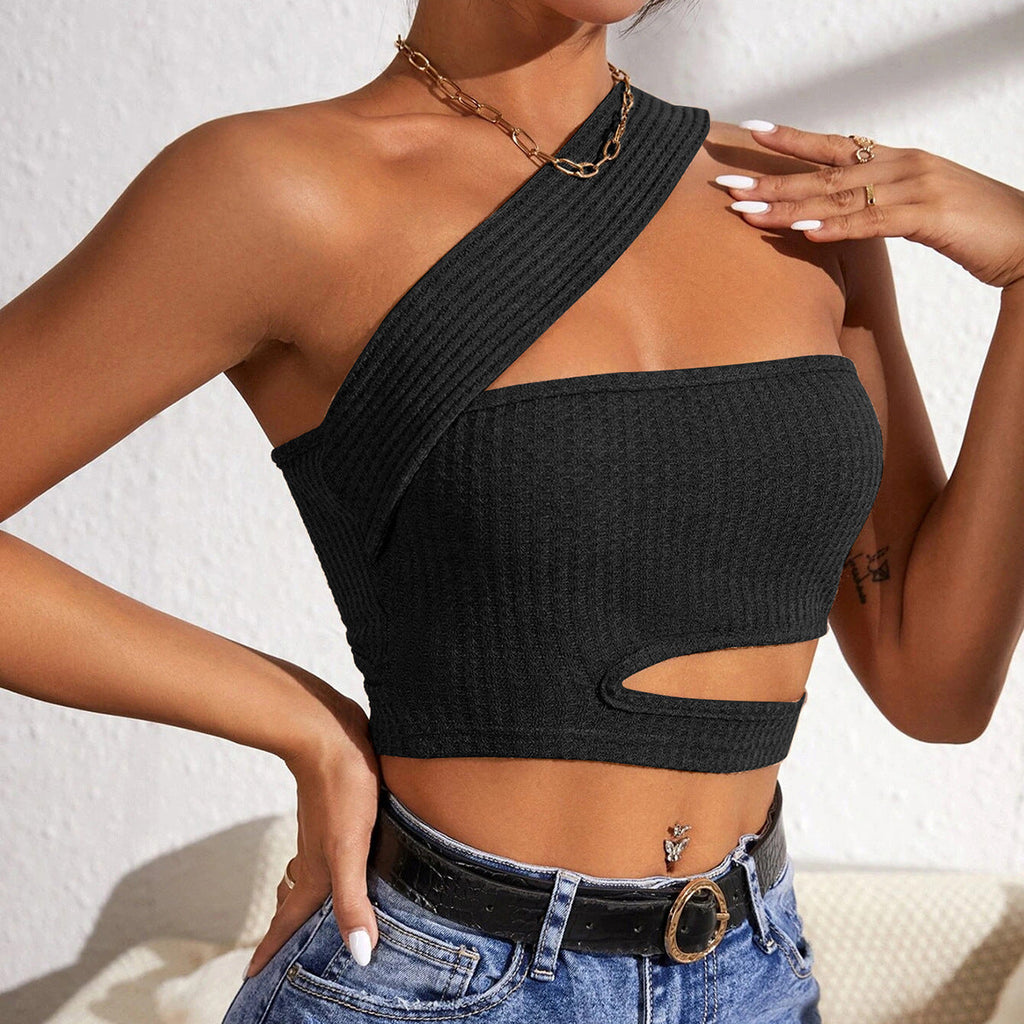 Women's asymmetrical crop top with innovative cut-out, size
