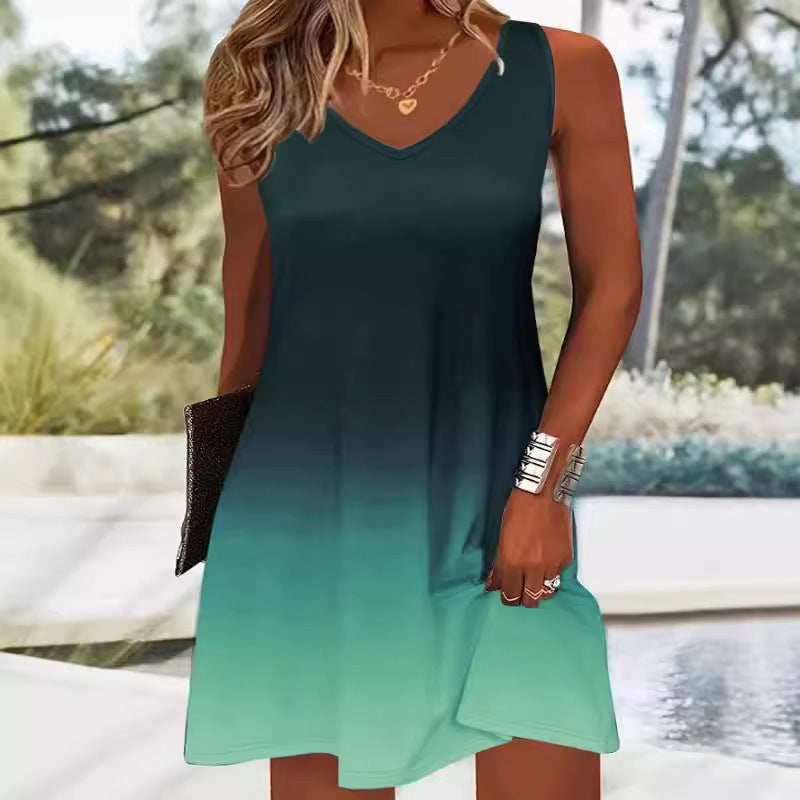 Damen Sommerliches V-Ausschnitt Kleid im modischen Ombre-Design GR