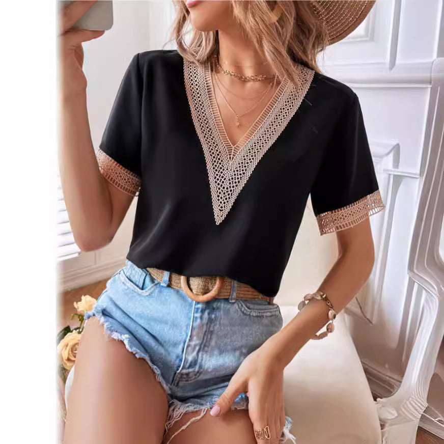 Damen Bluse mit filetartigen Verzierungen GR