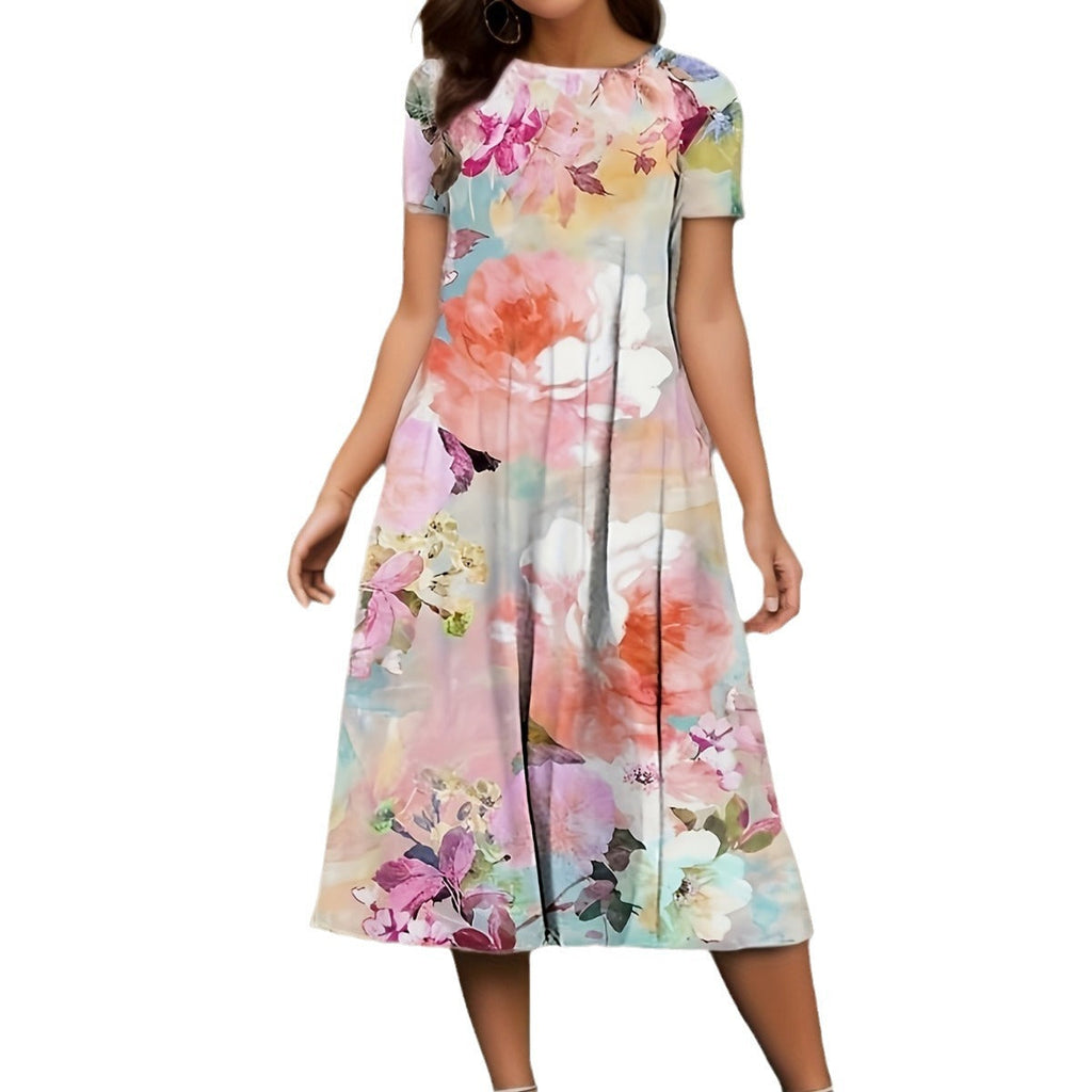 GR | Floraler Print Frühling Sommer Kurzarmkleid