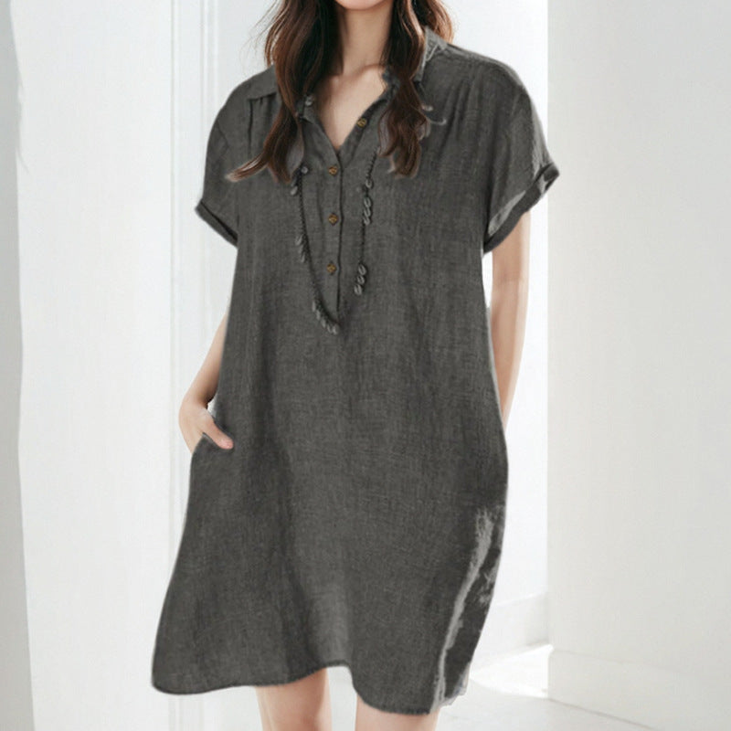 Damen Freizeitkleid mit Knopfleiste und seitlichen Taschen GR