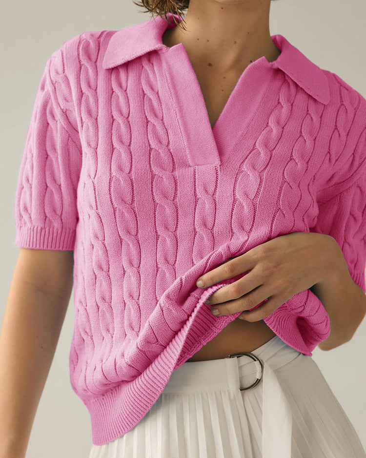 GR | Polo collar twist knit sweater 