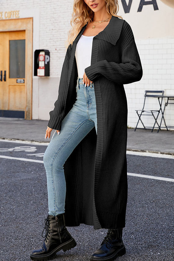 GR Plain lapel long knit cardigan
