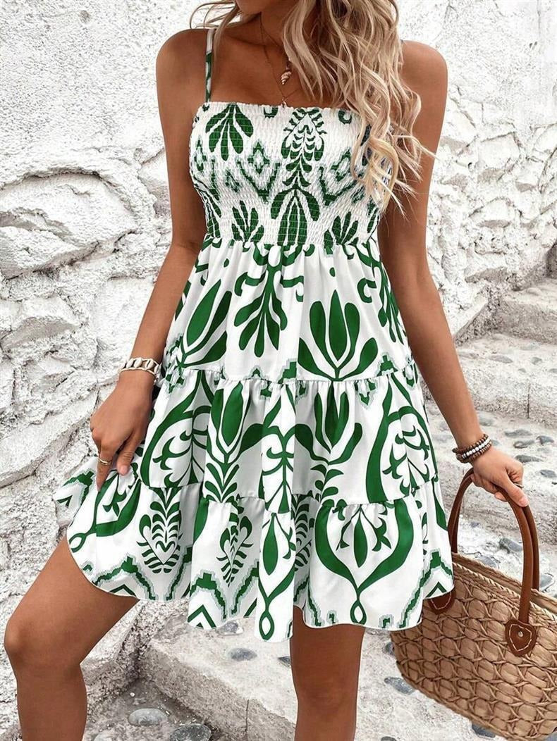 Women's airy midi dress with ruffles and floral pattern, size