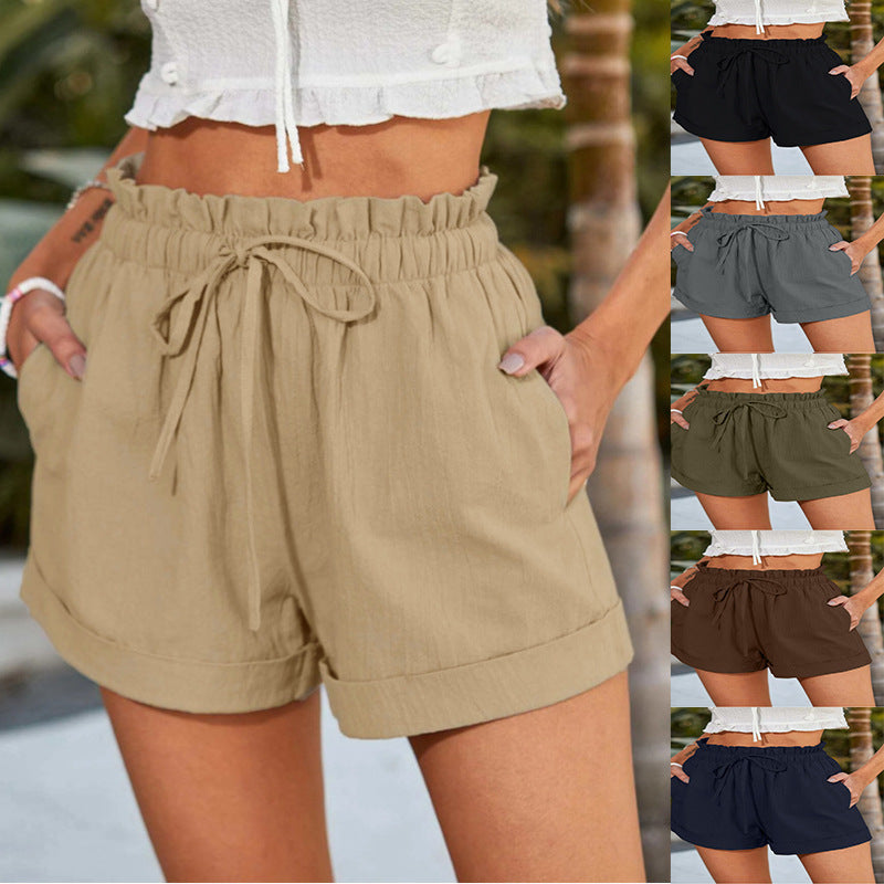 Damen lässige Shorts mit elastischem Bund und Rüschendetail GR