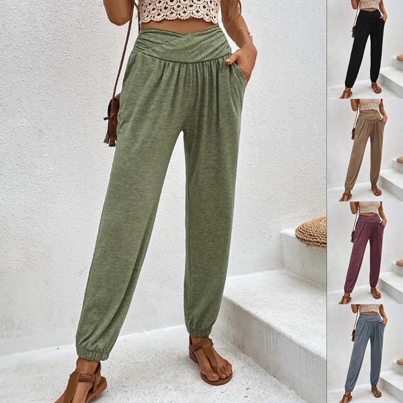 Damen lässige Freizeithose mit hohem Bund und bequemen Gummizug GR