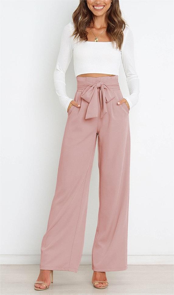Damen elegante weite Stoffhose mit Taillengürtel GR