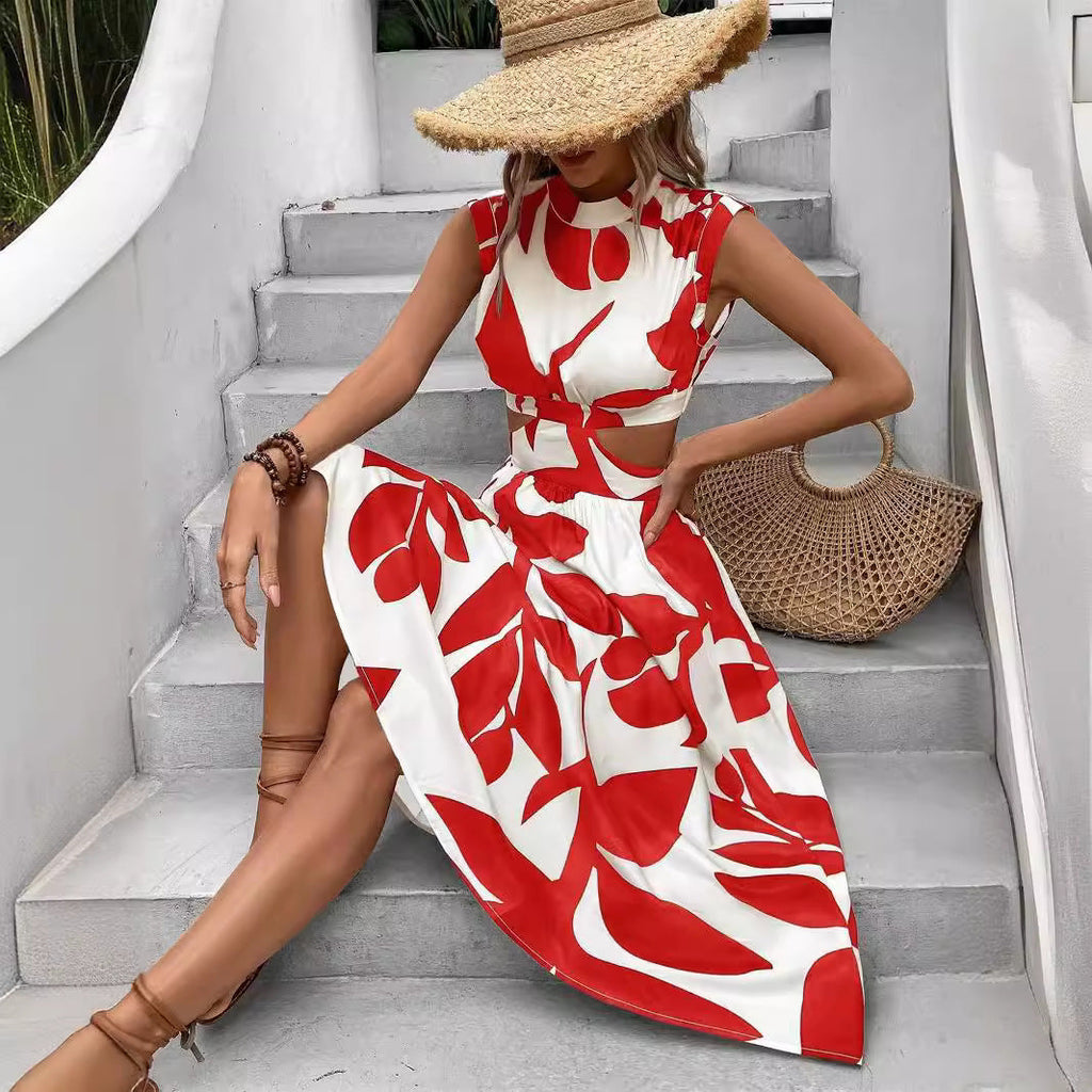 Damen Asymmetrisches Kleid mit Cut-Out-Details und floralem Design GR