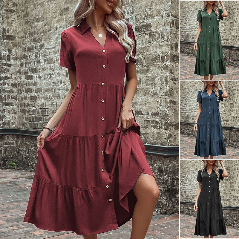 Damen Hemdblusenkleid mit eleganten Knopfdetails und voluminösem Rock GR