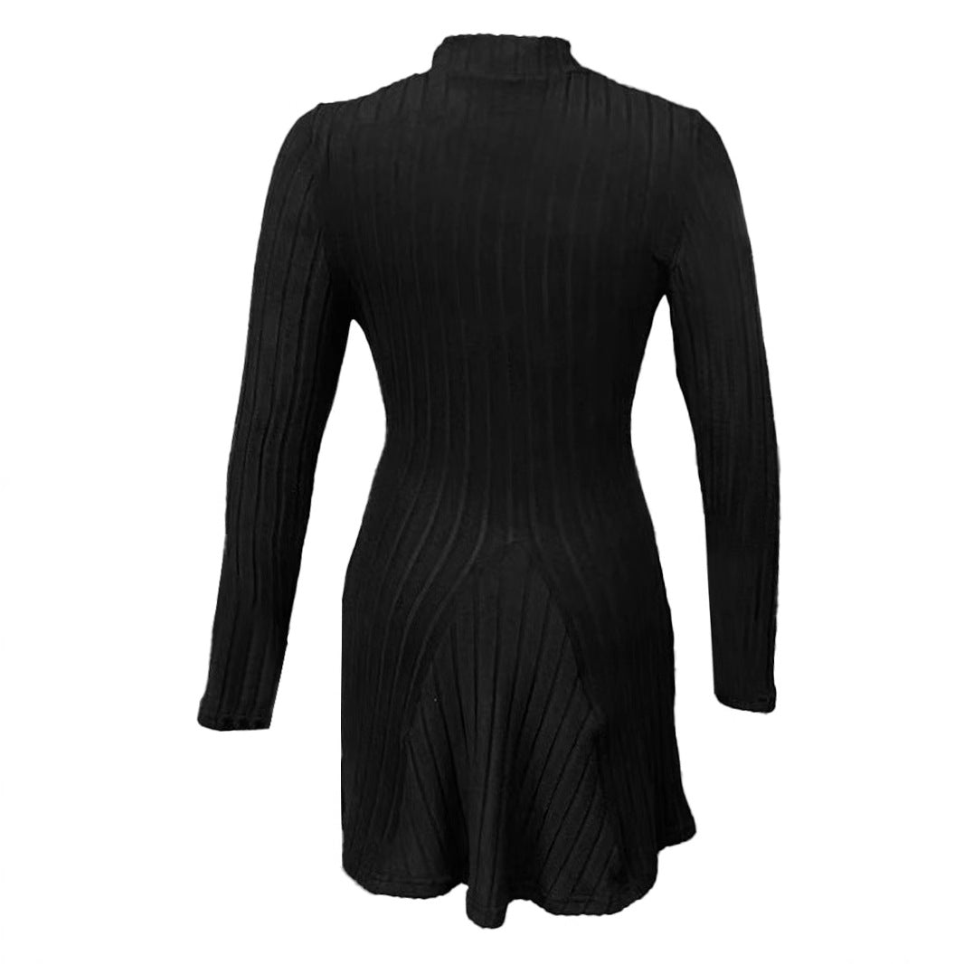 Women's knitted dress with a structured design and long sleeves, size