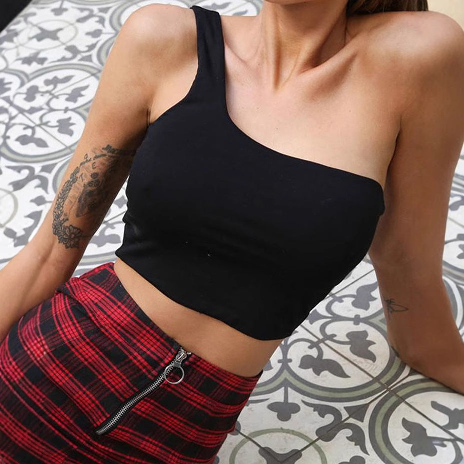 Women's Asymmetrical Crop Top with Wide Straps, Size