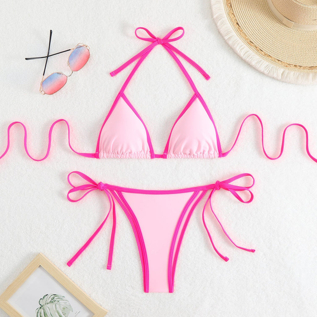 Women's triangle bikini set with adjustable bows and contrasting accents, size GR