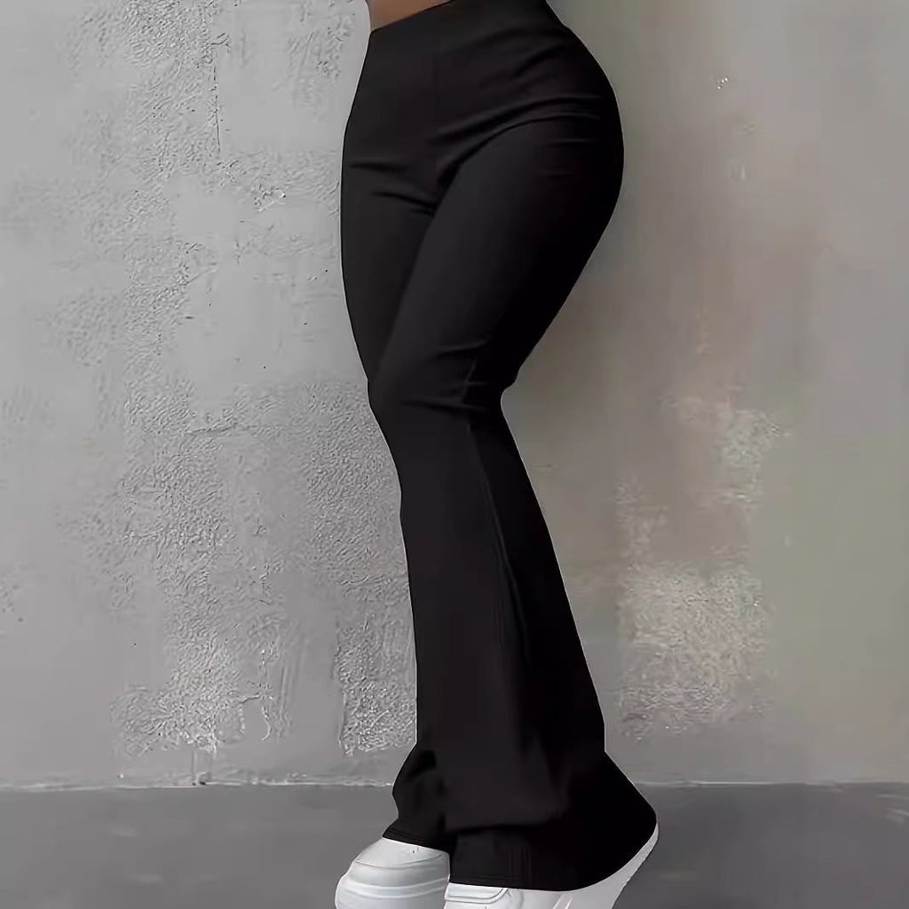 Women's bootcut trousers with high waist and elasticated waistband, size