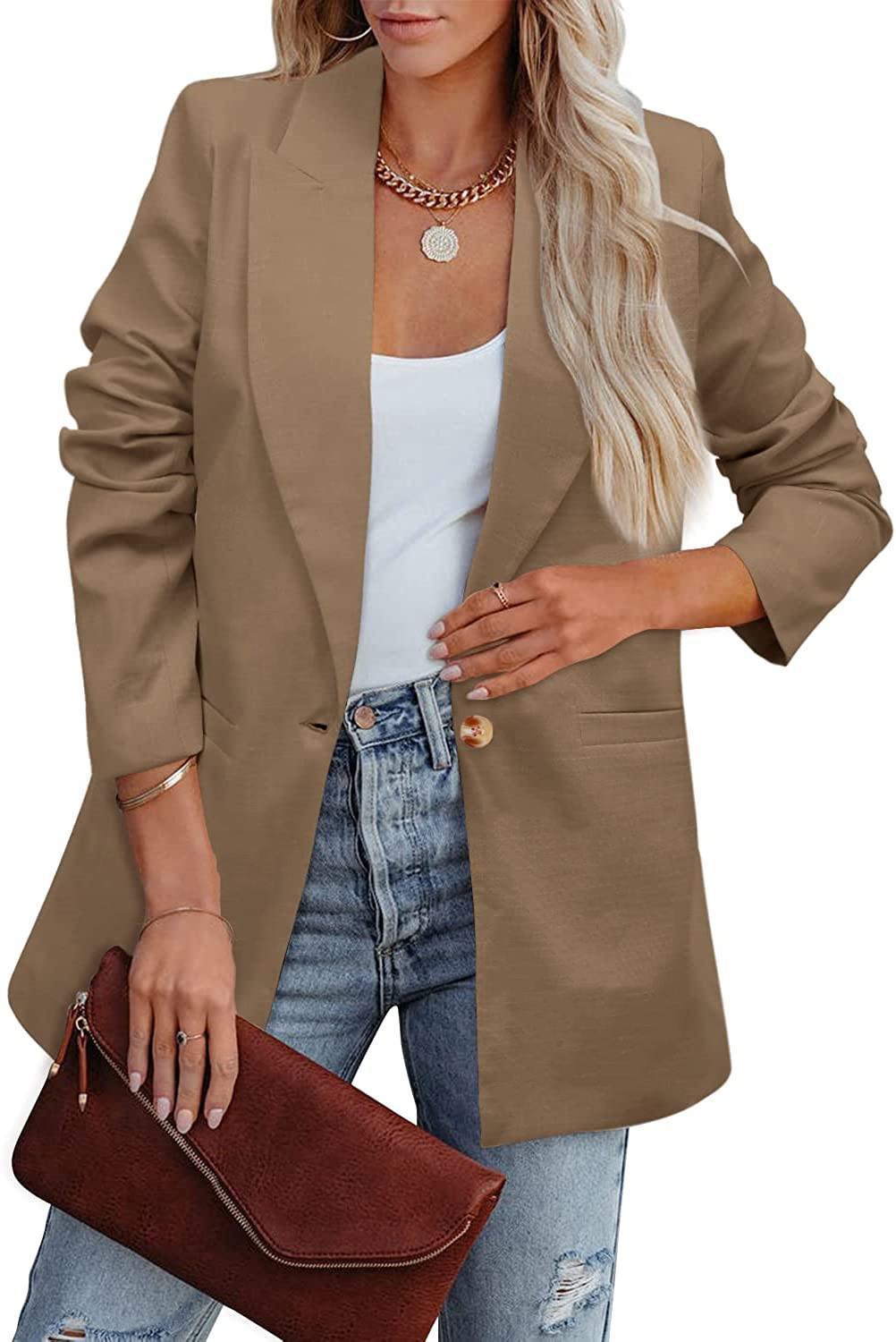 Women's elegant casual blazer with a relaxed cut and two pockets, size S