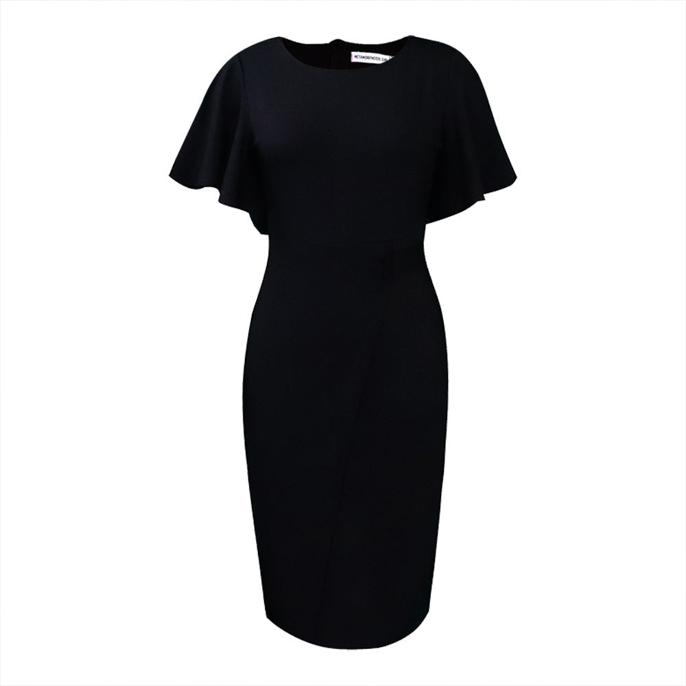 GR | Damen Figurbetont Wickelstil Midi Kleid mit Kurzen Ärmeln