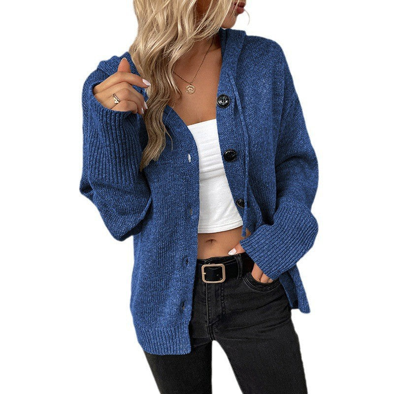 Women's elegant cardigan with hood and buttons