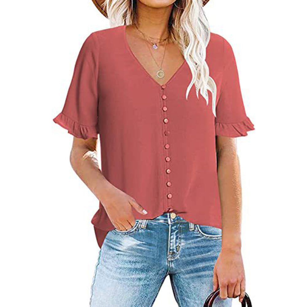 Damen Bluse mit Rüschendetails und Knopfleiste GR