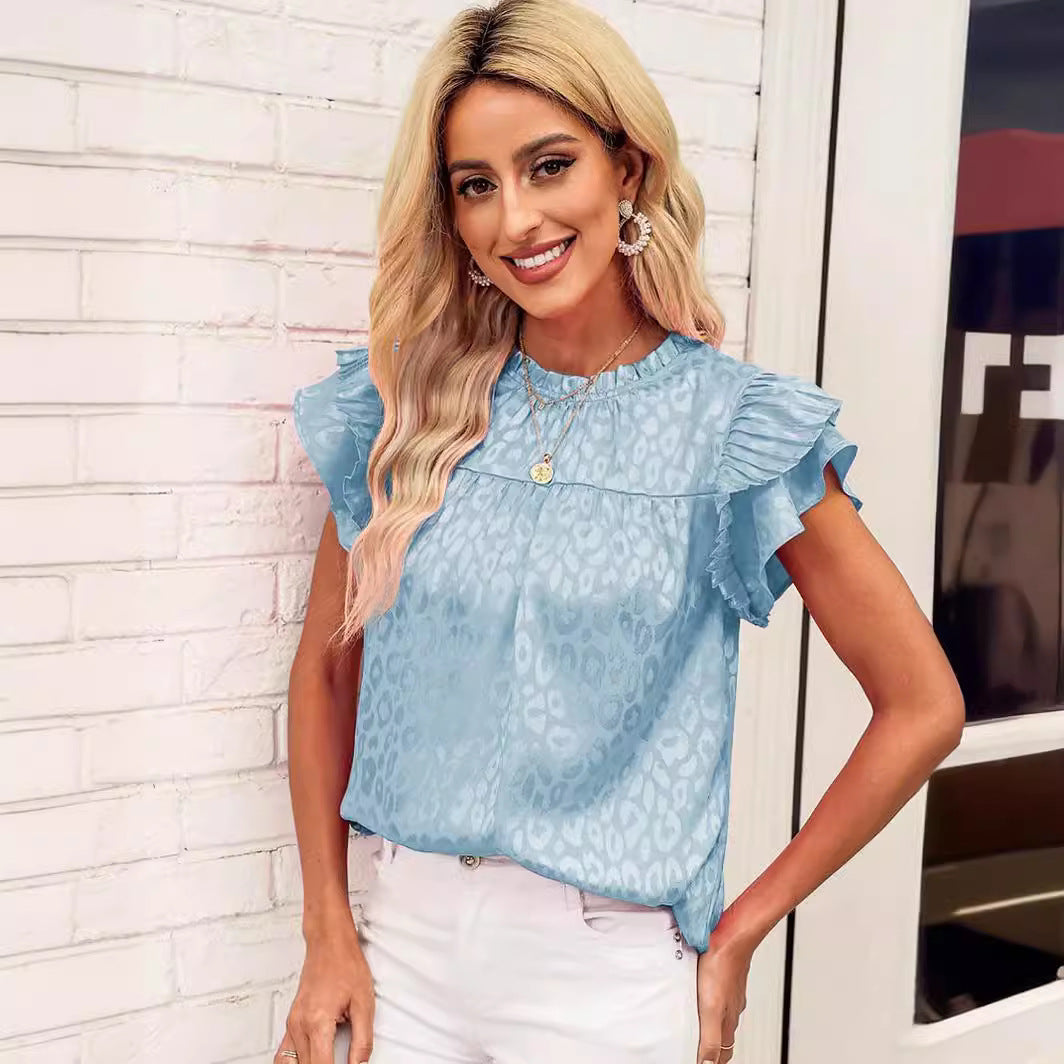 Damen Bluse mit modischen Rüschendetails und elegantem Leopardenmuster GR