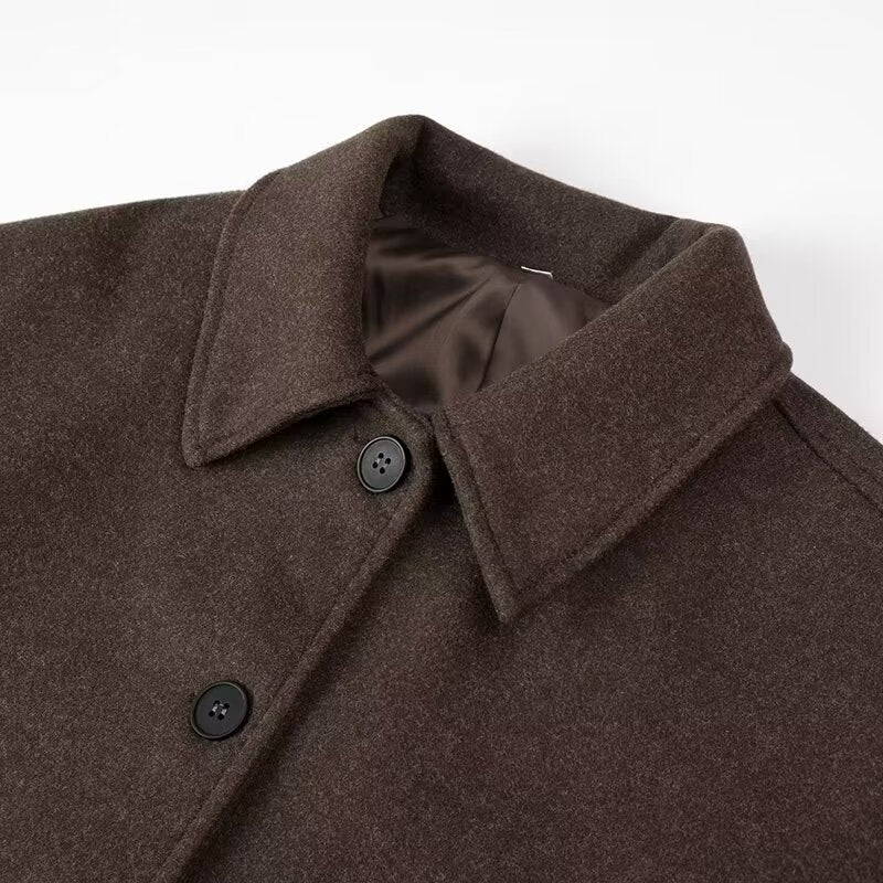Women's casual wool jacket with a modern collar and practical side pockets, size S