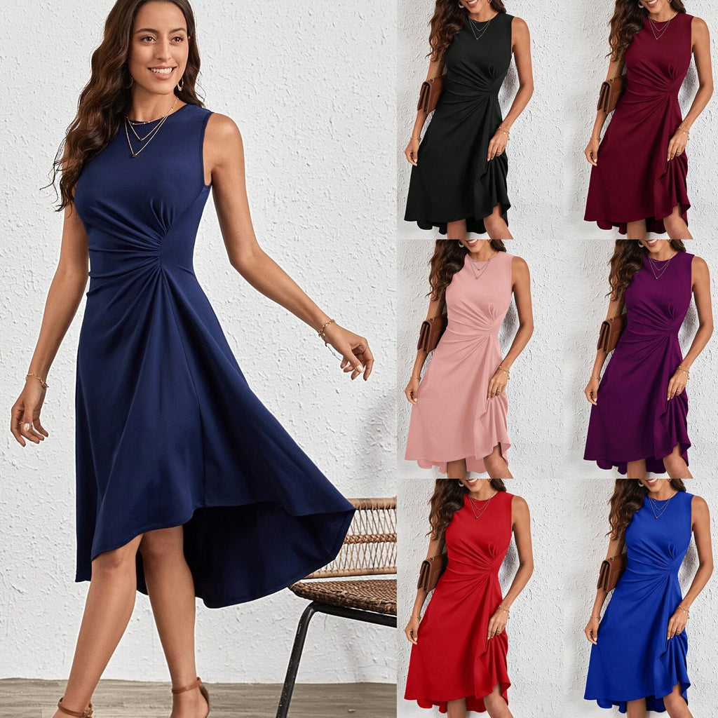 Women's midi dress with an asymmetrical cut and flattering draping, size S