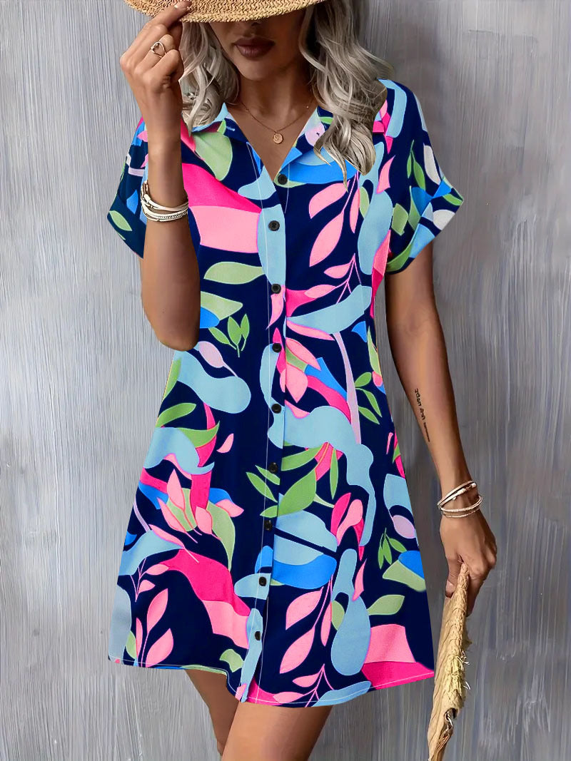 Damen Blusenkleid mit Knopfleiste und floralem Muster GR
