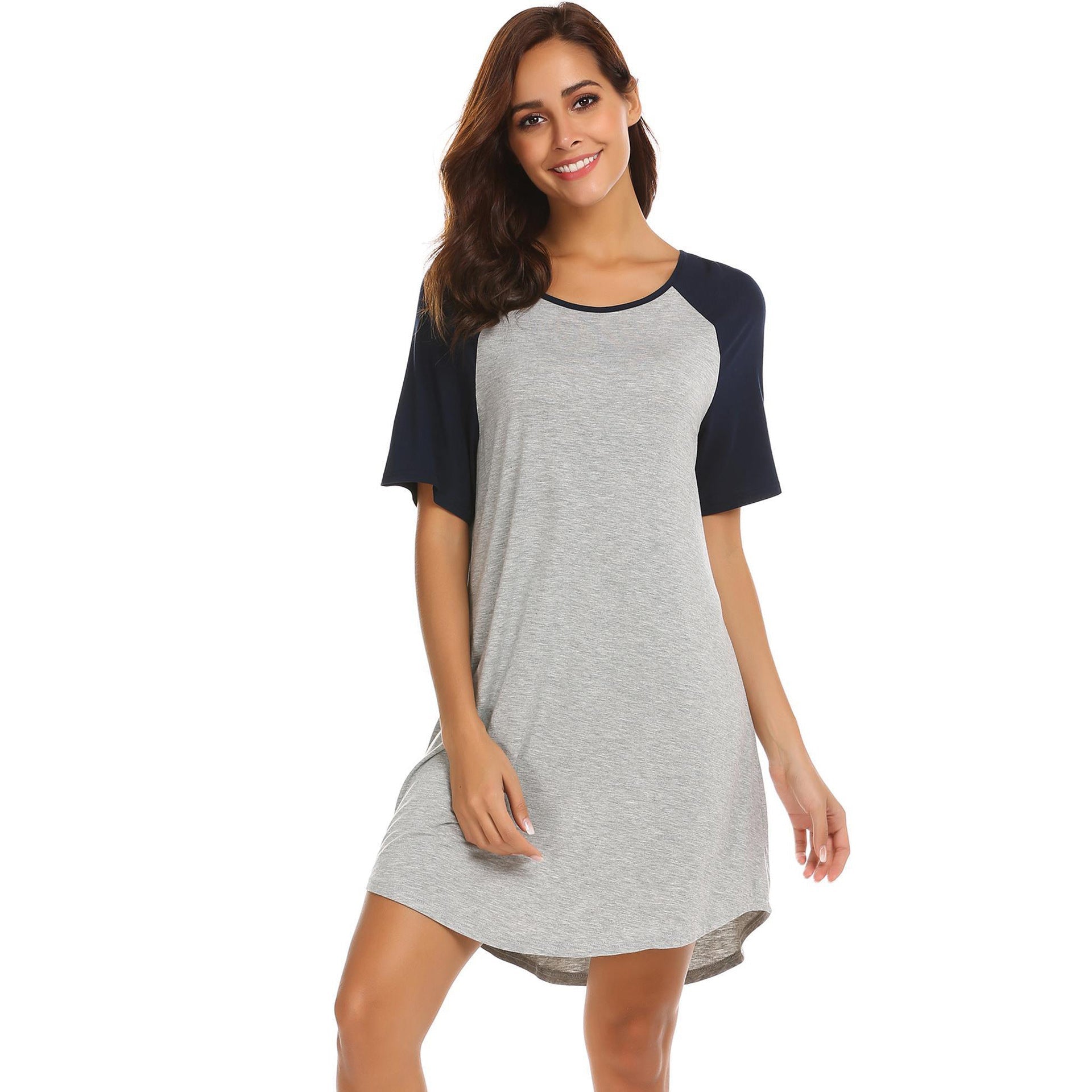 Damen lässiges T-Shirt Kleid mit kontrastierenden Ärmeln und bequemem Schnitt GR