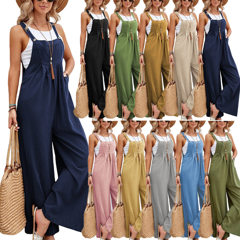GR | Solid Color Women's Casual Overalls Long Pants