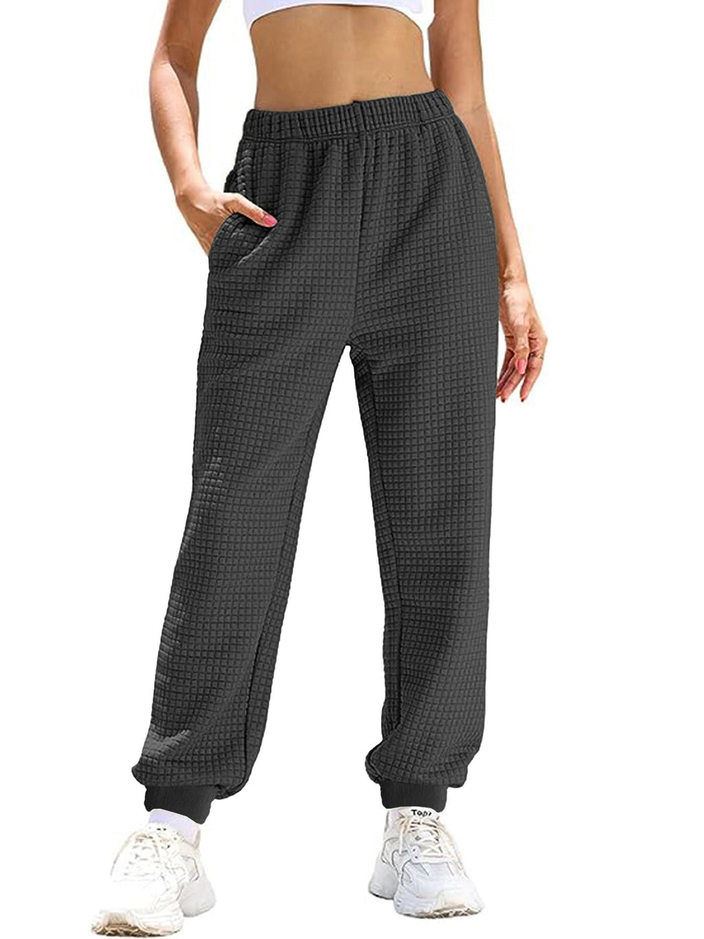 Women's loose waffle-textured jogging pants, size